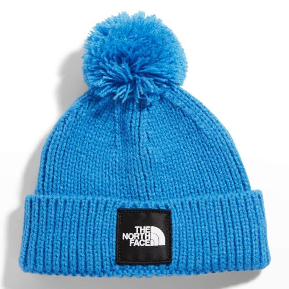 The North Face Kids' Blue Littles Box Logo Pom Beanie Hats OS